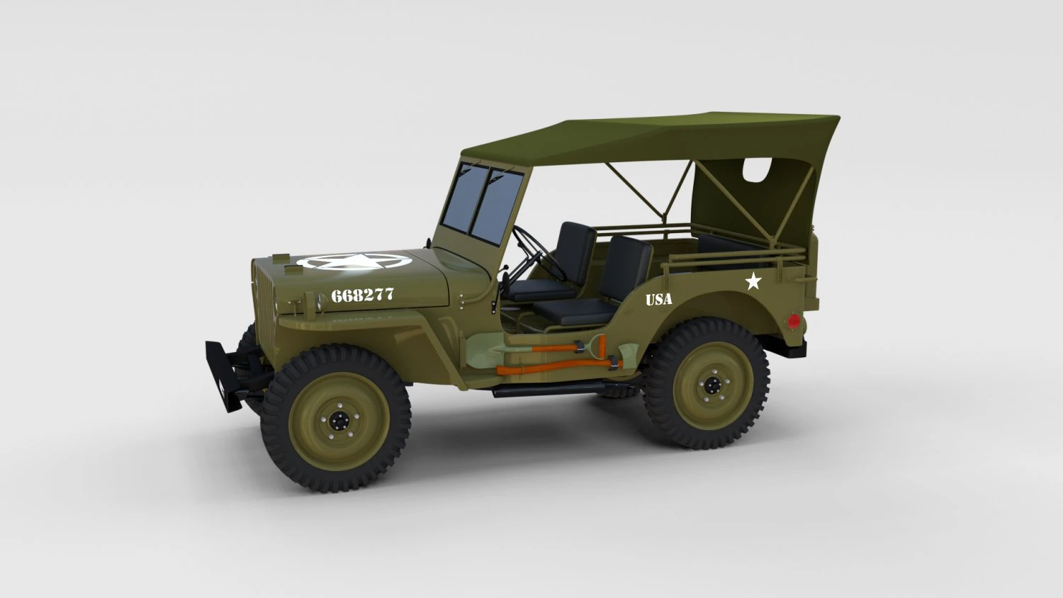 full w chassis jeep willys mb military top rev 3D Model .c4d .max .obj .3ds .fbx .stl .blend 