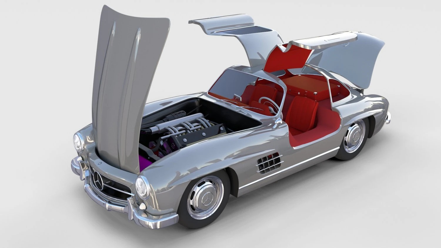 volledig gemodelleerde Mercedes 300SL Gullwing Rev 3D Model .c4d .max .obj .3ds .fbx .stl .blend