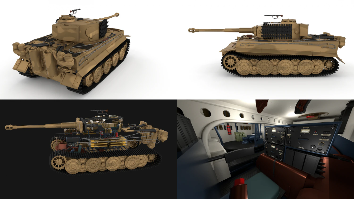 panzer tiger tank late 1944 v1 with interior 3D Model .c4d .max .obj .3ds .fbx .stl .blend 