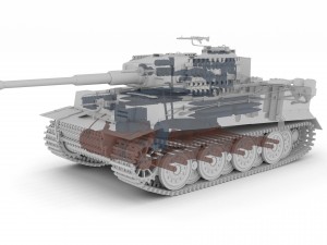 panzer tiger tank late 1944 clay with interior 3D Model