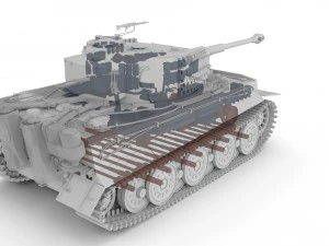 panzer tiger tank late 1944 clay with interior 3D Model