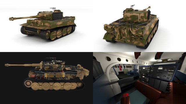panzer tiger tank late 1944 v2 with interior Modèle 3D .c4d .max .obj .3ds .fbx .stl .blend 