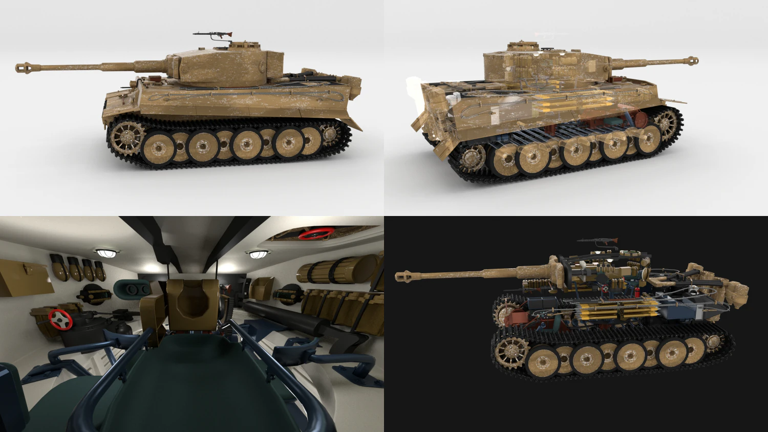 fully built panzer tiger tank early interior and 3D Model .c4d .max .obj .3ds .fbx .stl .blend 