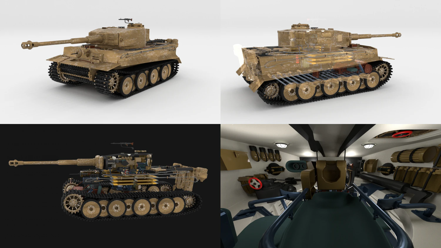 panzer tiger tank early with interior 3D Model .c4d .max .obj .3ds .fbx .stl .blend