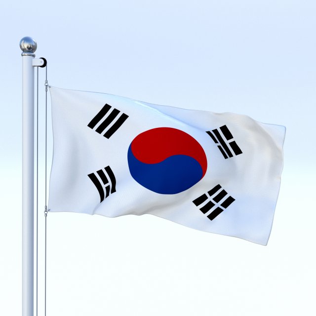 animated south korea flag Modello 3D .c4d .max .obj .3ds .fbx .stl .blend 