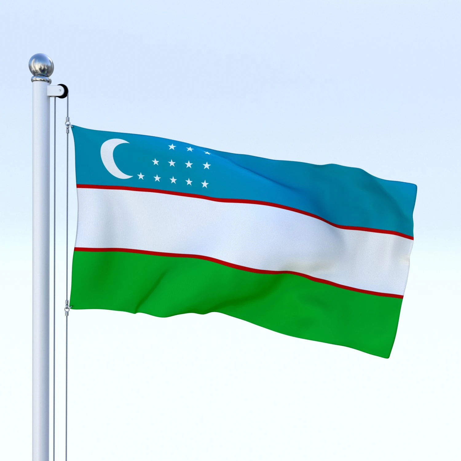 animated uzbekistan flag 3D Model .c4d .max .obj .3ds .fbx .stl .blend 