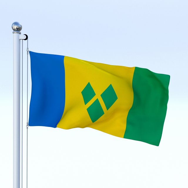 animated saint vincent and the grenadines flag 3D Model .c4d .max .obj .3ds .fbx .stl .blend 