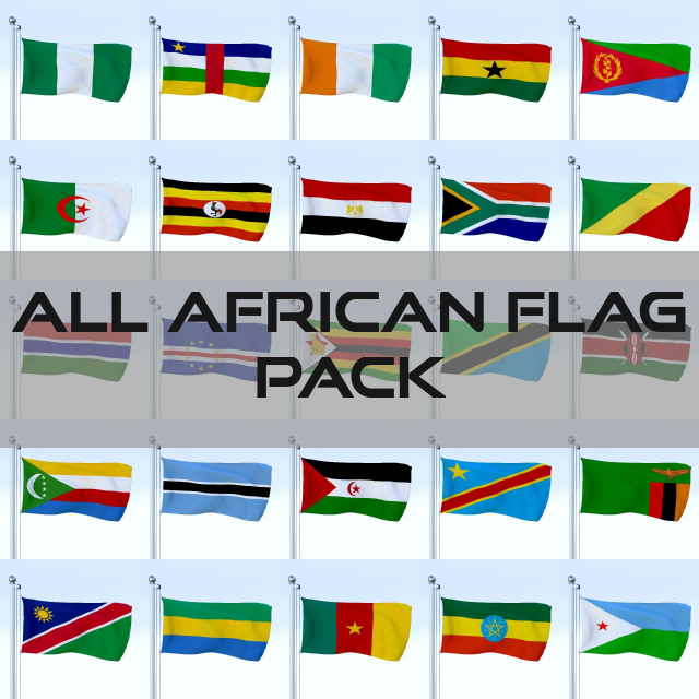 all african flag pack 3Dモデル .c4d .max .obj .3ds .fbx .stl .blend 