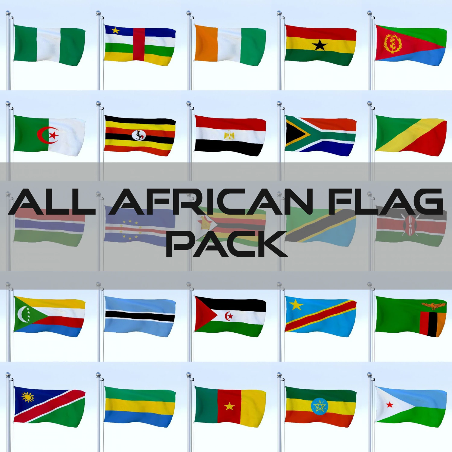 todo o pacote de bandeira africana Modelo 3D .c4d .max .obj .3ds .fbx .stl .blend 
