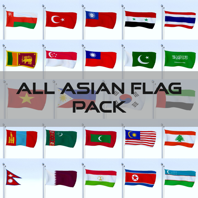 all asian flag pack 3D Model .c4d .max .obj .3ds .fbx .stl .blend 