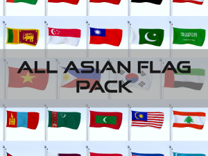 all asian flag pack 3D Model