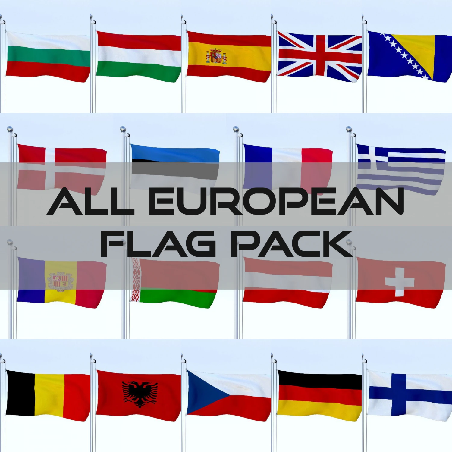 todo o pacote de bandeira europeia Modelo 3D .c4d .max .obj .3ds .fbx .stl .blend