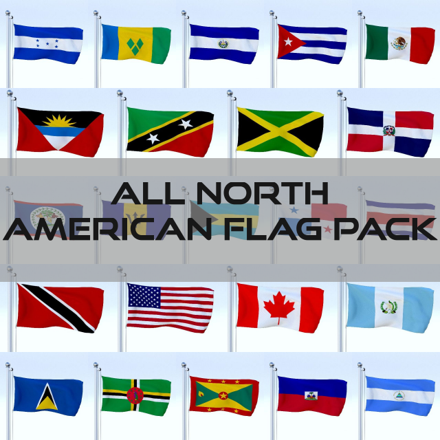 all north american flag pack 3D Model .c4d .max .obj .3ds .fbx .stl .blend 