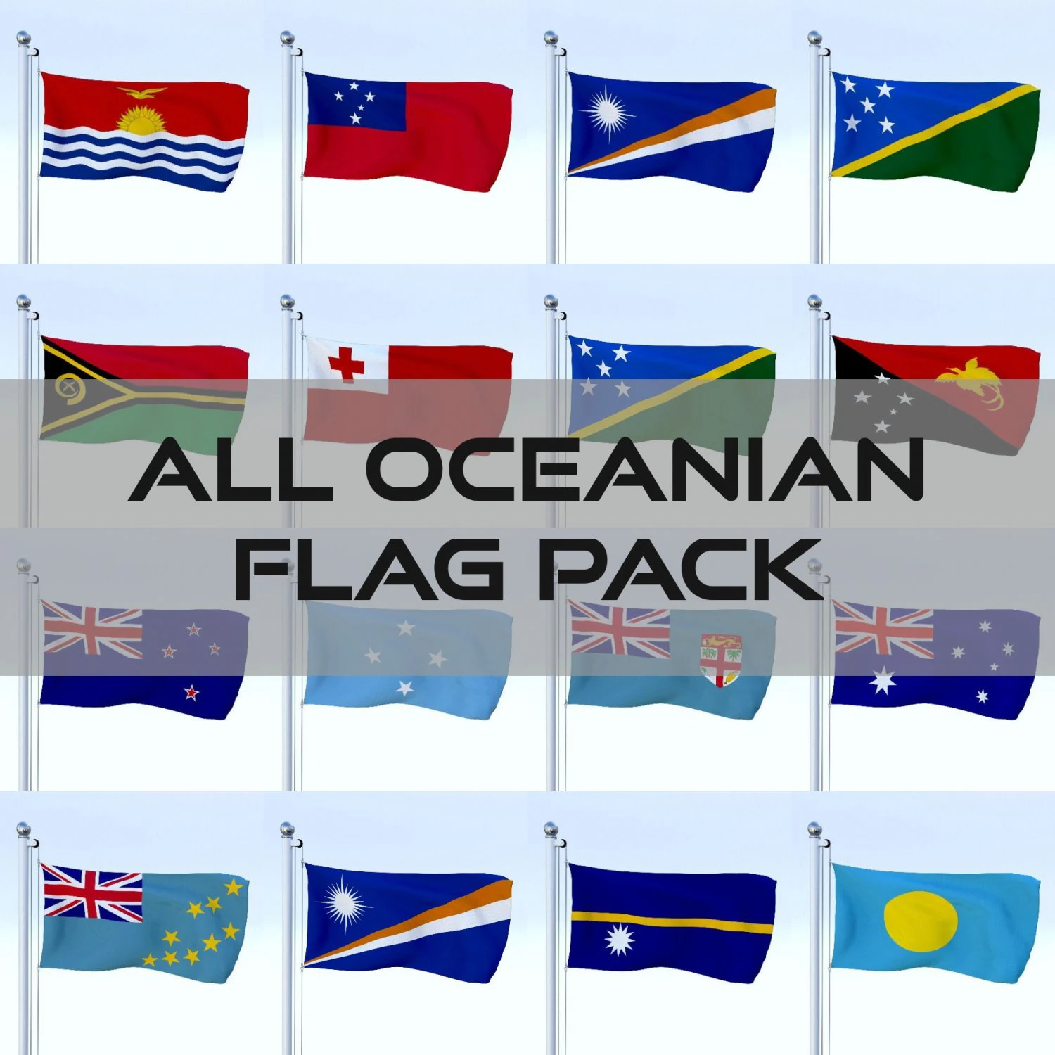 all oceanian flag pack 3D Model .c4d .max .obj .3ds .fbx .stl .blend 
