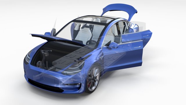 tesla model 3 with interior and chassis 3D 模型 .c4d .max .obj .3ds .fbx .stl .blend 
