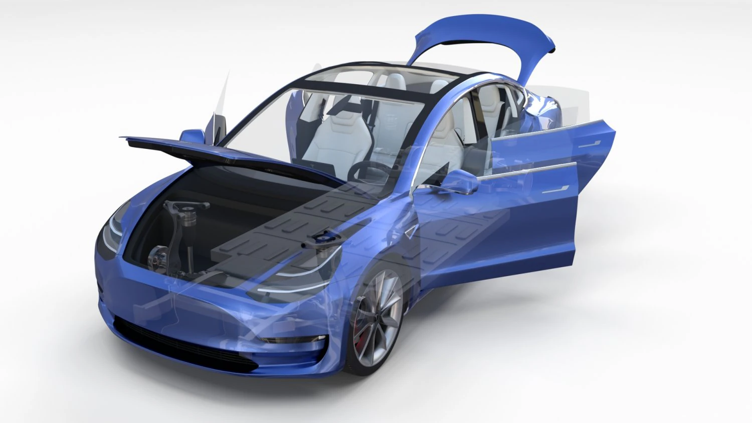 tesla model 3 with interior and chassis 3D Model .c4d .max .obj .3ds .fbx .stl .blend 