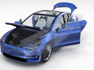 tesla model 3 with interior and chassis 3D Model