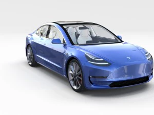 tesla model 3 with interior and chassis 3D Model