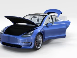 tesla model 3 with interior and chassis 3D Model