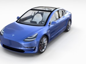 tesla model 3 with interior and chassis 3D 模型