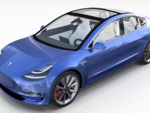 tesla model 3 with interior and chassis 3D 模型