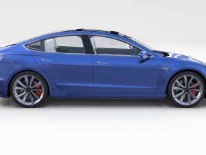 tesla model 3 with interior and chassis 3D 模型