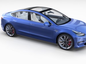tesla model 3 with interior and chassis 3D 模型