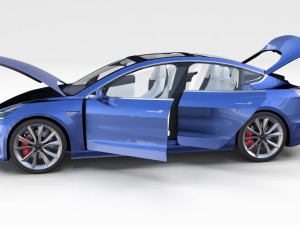tesla model 3 with interior and chassis 3D 模型