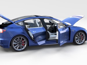 tesla model 3 with interior and chassis 3D 模型