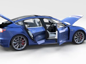 tesla model 3 with interior and chassis 3D Model