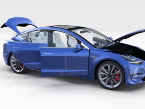 tesla model 3 with interior and chassis 3D 模型