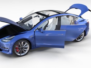 tesla model 3 with interior and chassis 3D 模型