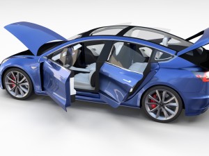 tesla model 3 with interior and chassis 3D 模型
