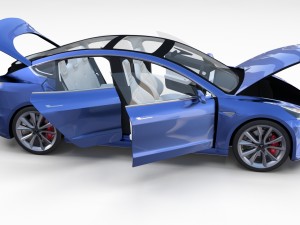 tesla model 3 with interior and chassis 3D 模型