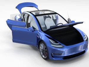 tesla model 3 with interior and chassis 3D Model