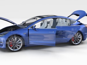 tesla model 3 with interior and chassis 3D 模型