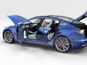 tesla model 3 with interior and chassis 3D 模型