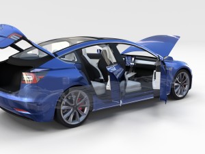 tesla model 3 with interior and chassis 3D 模型