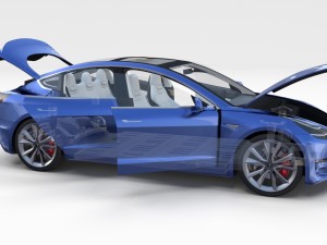 tesla model 3 with interior and chassis 3D 模型