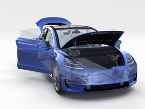tesla model 3 with interior and chassis 3D 模型