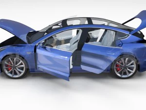 tesla model 3 with interior and chassis 3D Model