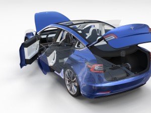 tesla model 3 with interior and chassis 3D 模型