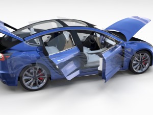 tesla model 3 with interior and chassis 3D 模型