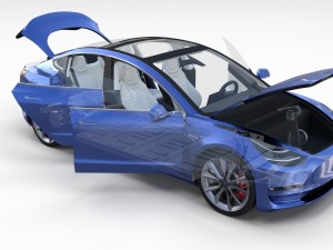 tesla model 3 with interior and chassis 3D 模型
