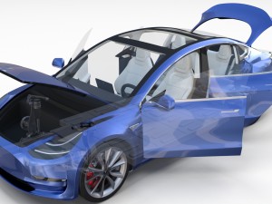 tesla model 3 with interior and chassis 3D 模型