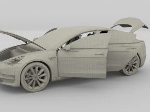 tesla model 3 with interior and chassis 3D Model