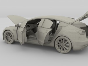 tesla model 3 with interior and chassis 3D 模型