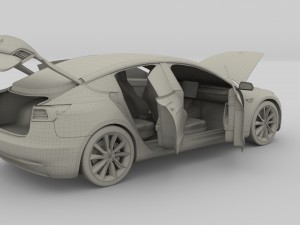 tesla model 3 with interior and chassis 3D 模型