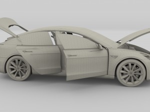 tesla model 3 with interior and chassis 3D 模型