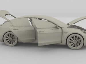 tesla model 3 with interior and chassis 3D Model
